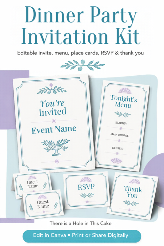 Dinner Party Invitation Kit | Editable Invite, Menu, Place Cards, RSVP & Thank You for Canva