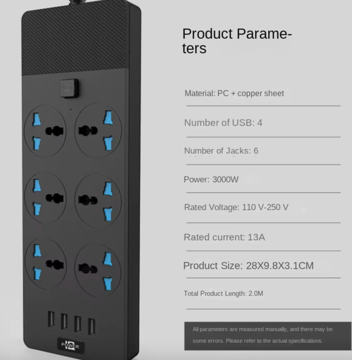 T12 Power Strip Multifunctional High Power 3000W US Plug