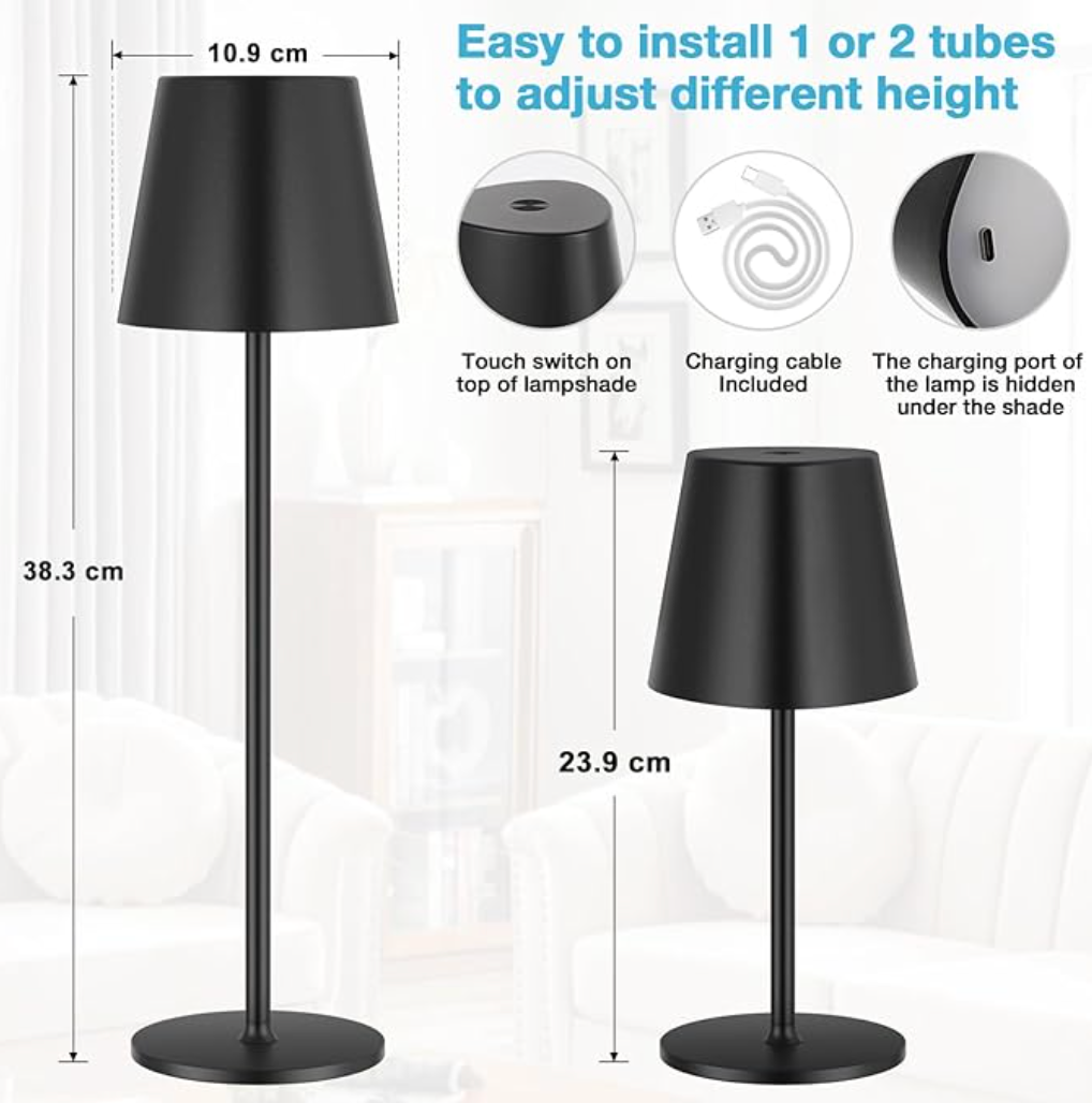 Black Cordless Table Lamp (set of 2)