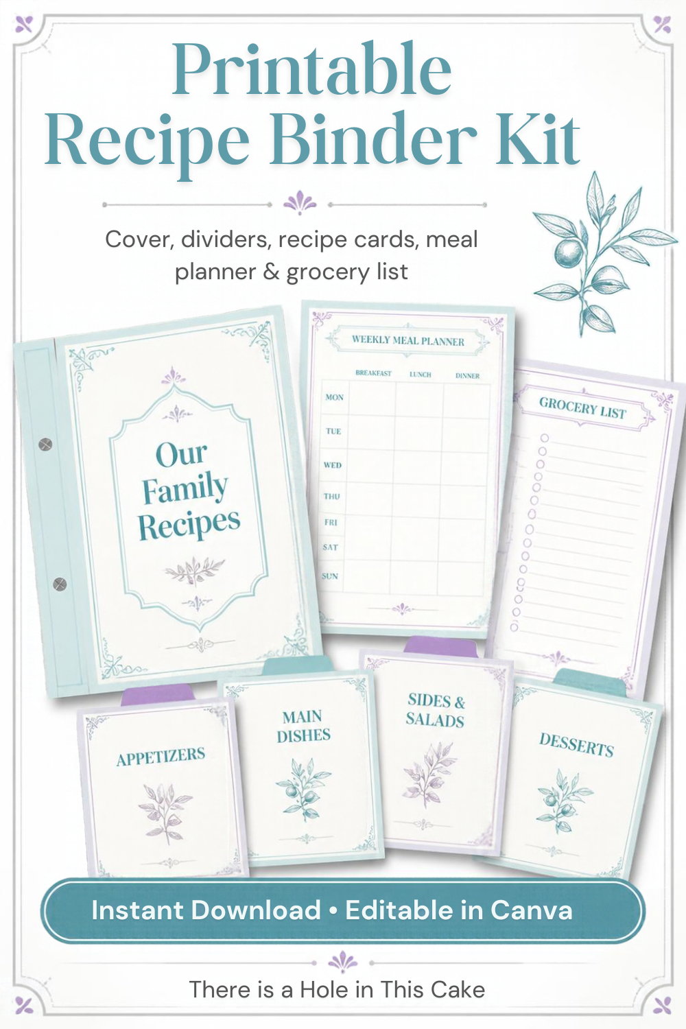Editable Recipe Binder Template Kit | Printable Recipe Cards & Grocery List