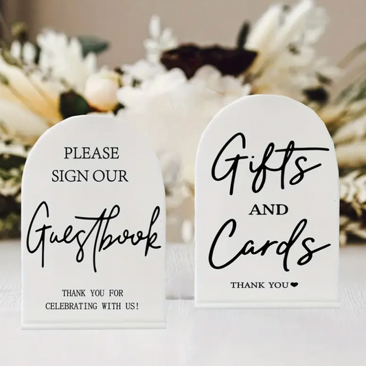 White Acrylic Guestbook/Gifts+Cards Signs (2pcs)