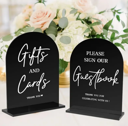 Black Acrylic Guestbook/Gifts+Cards Signs (2pcs)