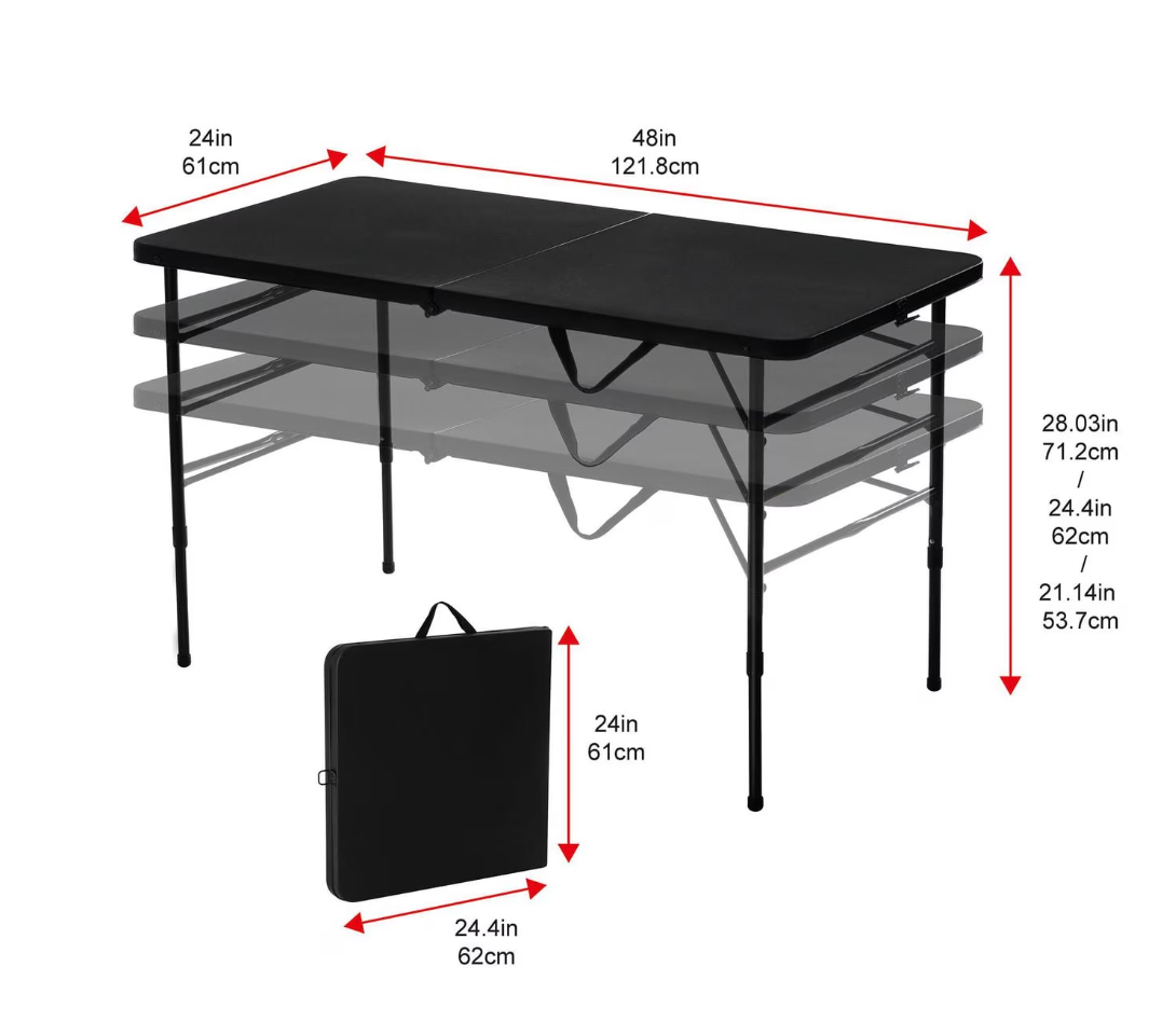 4-Foot Folding Table – Black